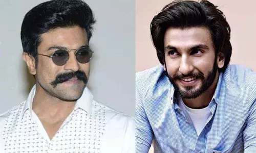 Bollywood star hero Ranveer Singh in Ram Charans movie launch