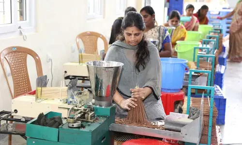 Agarbattis preparation in progress