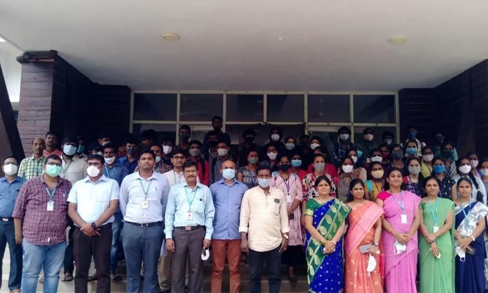 Faculty  and students  at the workshop in Warangal on Wednesday