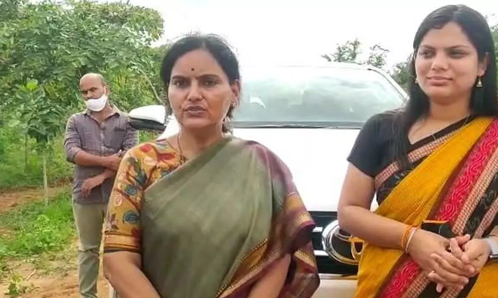 CMO special secretary Shantha Kumari along with collector Pamela Satpathy addressing the media at Apparel Park in Choutuppal on Thursday