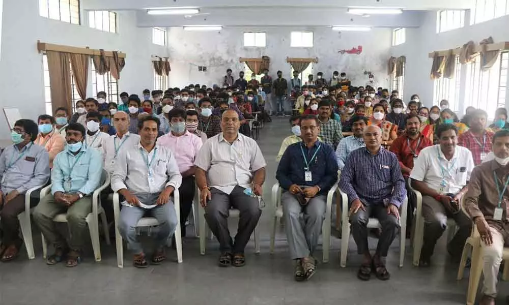 Participants and faculty during workshop on career opportunities for mechanical engineering students in computer application related industries held at KITS Warangal campus on Saturday