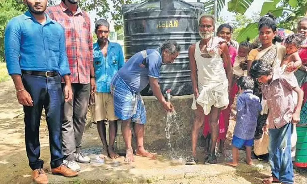 The drinking water tank set up for a tribal hamlet in Chengalpattu district by students of Madras Christian College