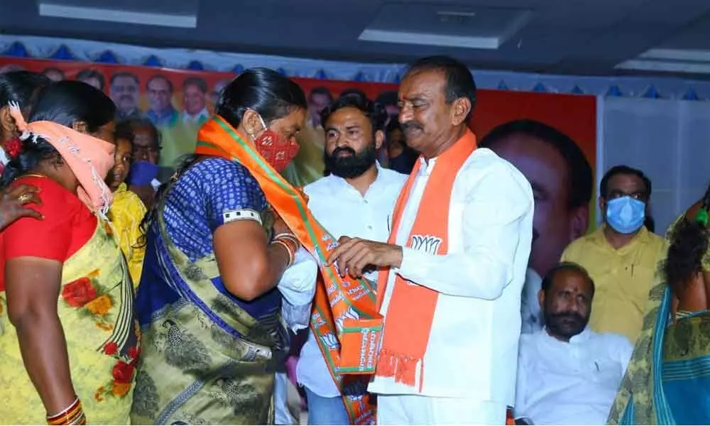 Workers from various parties joined the BJP at a meeting in the presence of BJP leader Eatala Rajender in Huzurabad on Monday