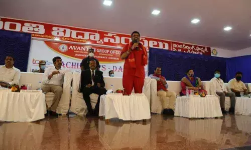 Tourism Minister M Srinivasa Rao addressing students in Visakhapatnam on Monday