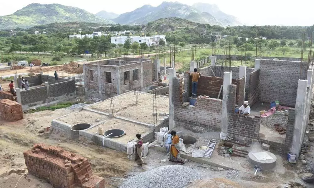 Houses under construction in Jagananna colony of  RC Puram mandal in Chittoor district