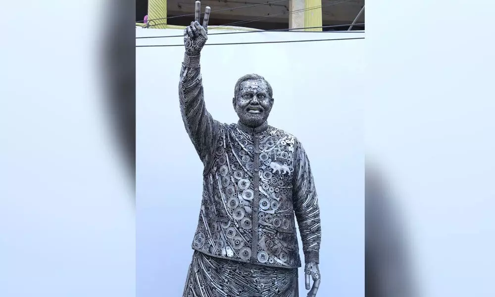 Statue of Prime Minister Narendra Modi made with iron scrap in Guntur