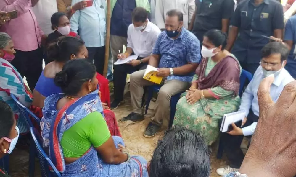 Central team along with District Collector A Surya Kumari interacting with people in Vizianagaram on Tuesday