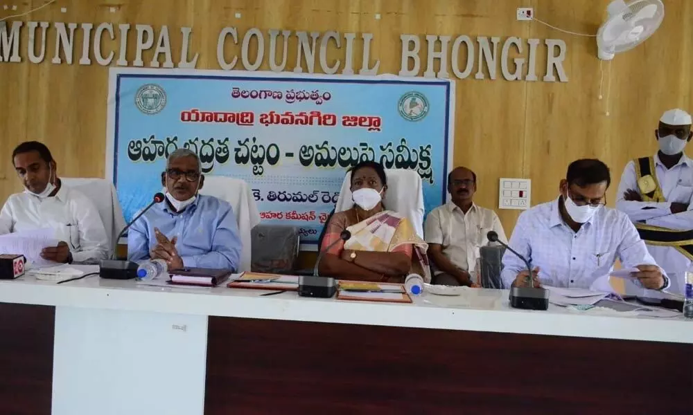 State Food Safety Commission Chairman K Tirumal Reddy addressing a gathering of officials and people’s representatives on the Food Safety Act in Bhongir on Wednesday