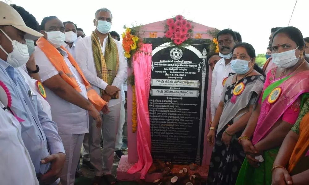 Finance Minister T Harish Rao laid the foundation stone for double bedroom houses at Kishan Nagar in Husnabad mandal on Wednesday