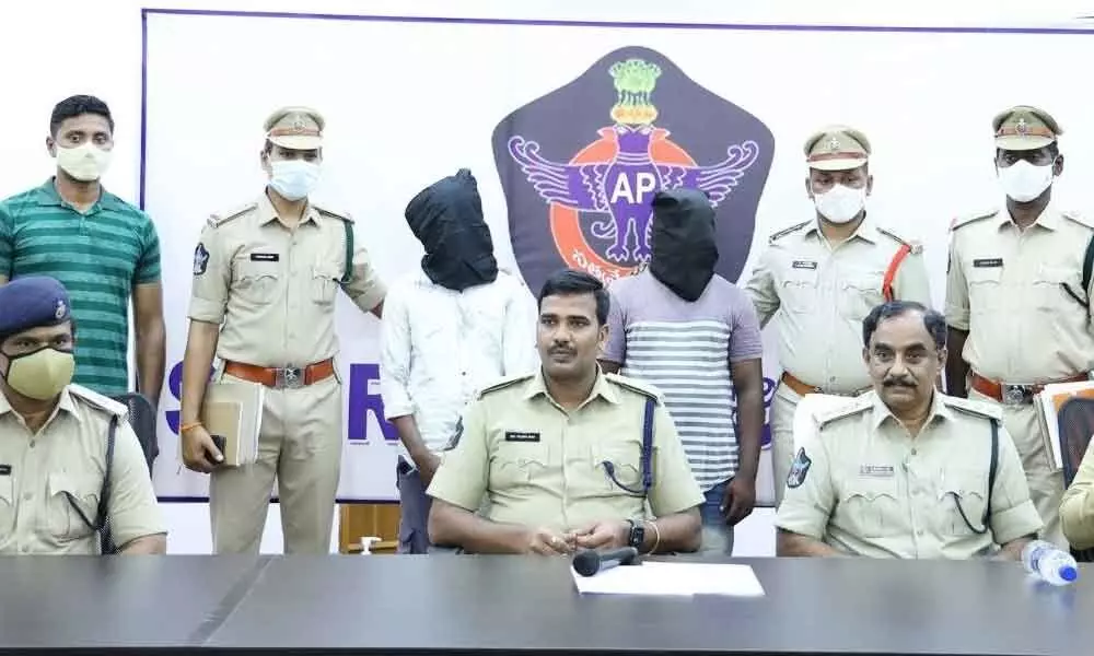 Superintendent of Police CH Vijaya Rao addressing media after the arrest of the accused in woman harassment case, in Nellore on Wednesday