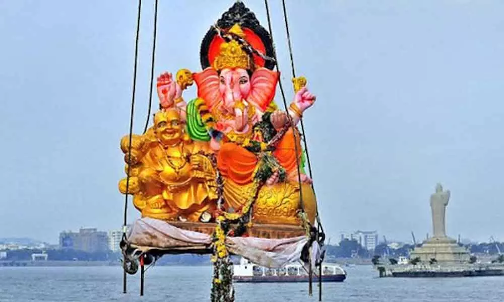 Ganesh Idol Immersion in Hussain Sagar (File Pic)