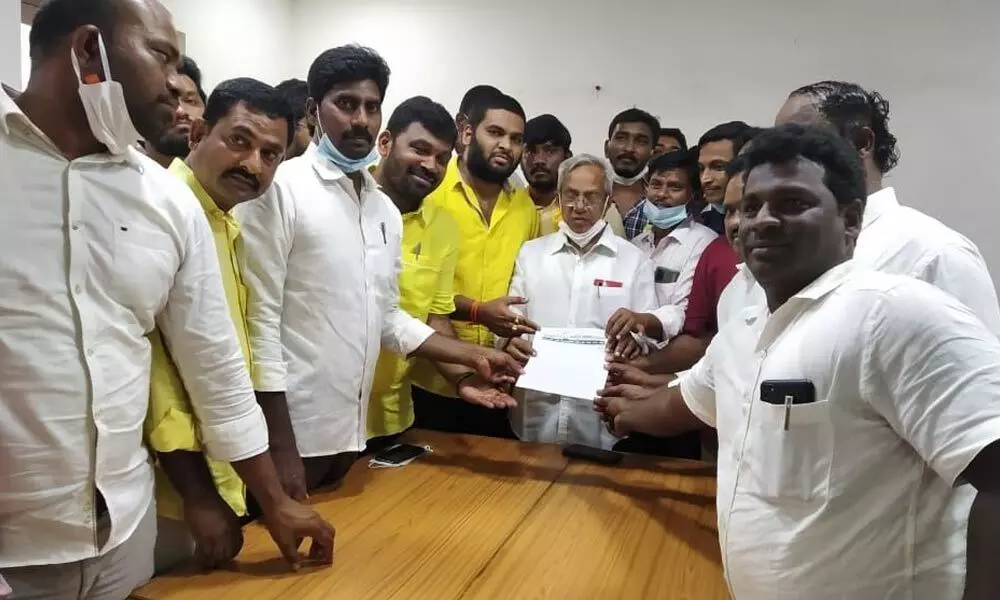 Members of various associations submitting a representation to CPM State Secretary P Madhu in Vijayawada on Thursday