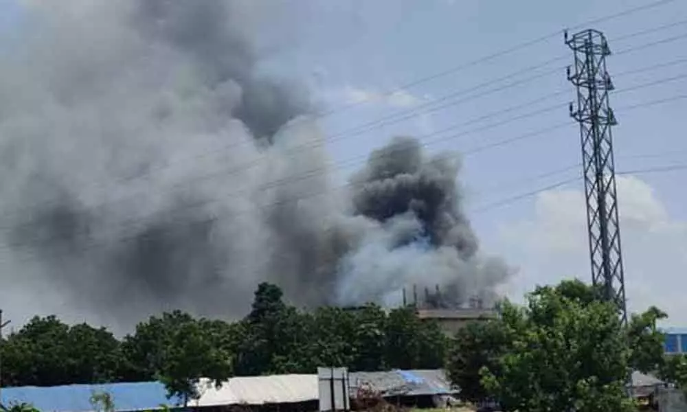 A massive fire broke out in a godown here at Pedha Amberpet