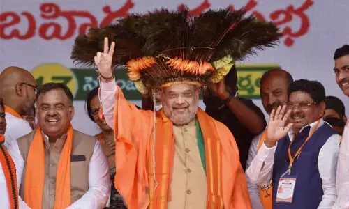 Union Home Minister Amit Shah during a public meeting on the occasion of Telangana Liberation Day in Nirmal on Friday