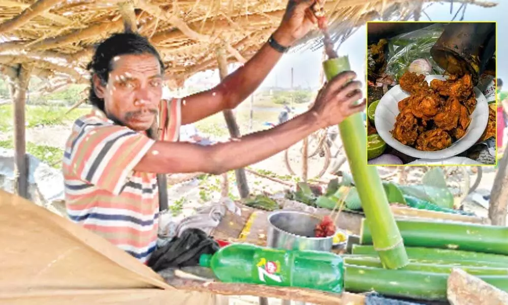 AppaRao showing the making of Bamboo chicken