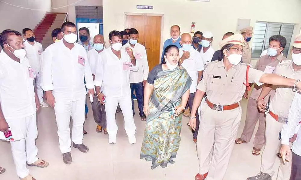 Collector A Surya Kumari and SP M Deepika inspecting a counting centre in Vizianagaram