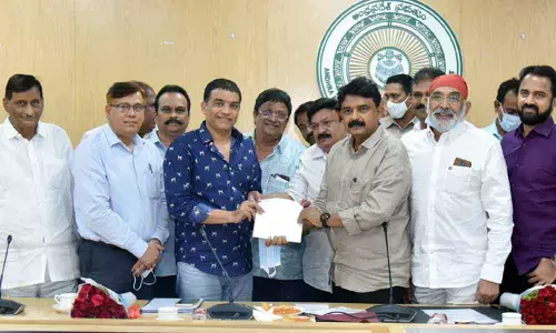 Minister for I&PR Perni Nani meeting with film producers and distributors at the Secretariat on Monday