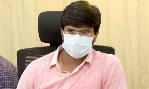 District Collector  VP Gowtham speaking at a meeting in Khammam on Monday