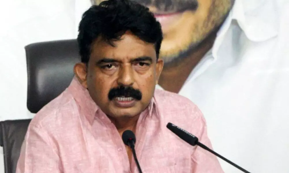 Minister for I&PR Perni Venkatramaiah (Nani)m addressing a press conference at YSRCP central office in Tadepalli on Tuesday