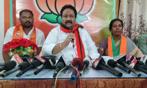 BJP leader, AP Jithender Reddy addressing press conference in Huzurabad on Tuesday