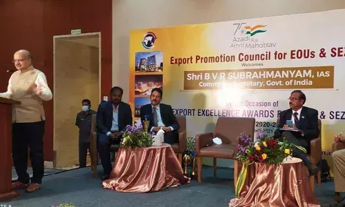 Commerce Secretary BVR Subrahmanyam speaking at a function in Visakhapatnam on Friday