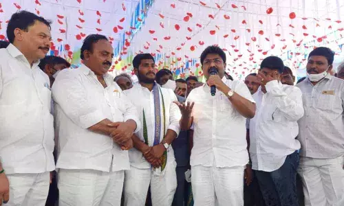 Minister Dr Audimulapu Suresh speaking at the swearing-in ceremony of MPTCs and MPP at Dornala