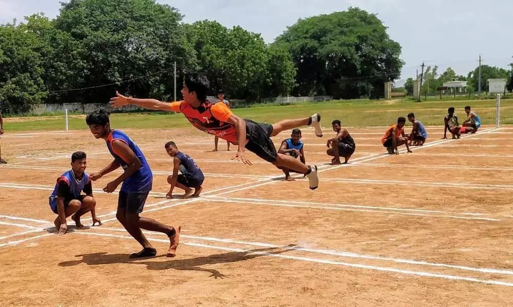 Kho Kho players in practise at MSR & BNM Junior College at J Panguluru village in Prakasam district