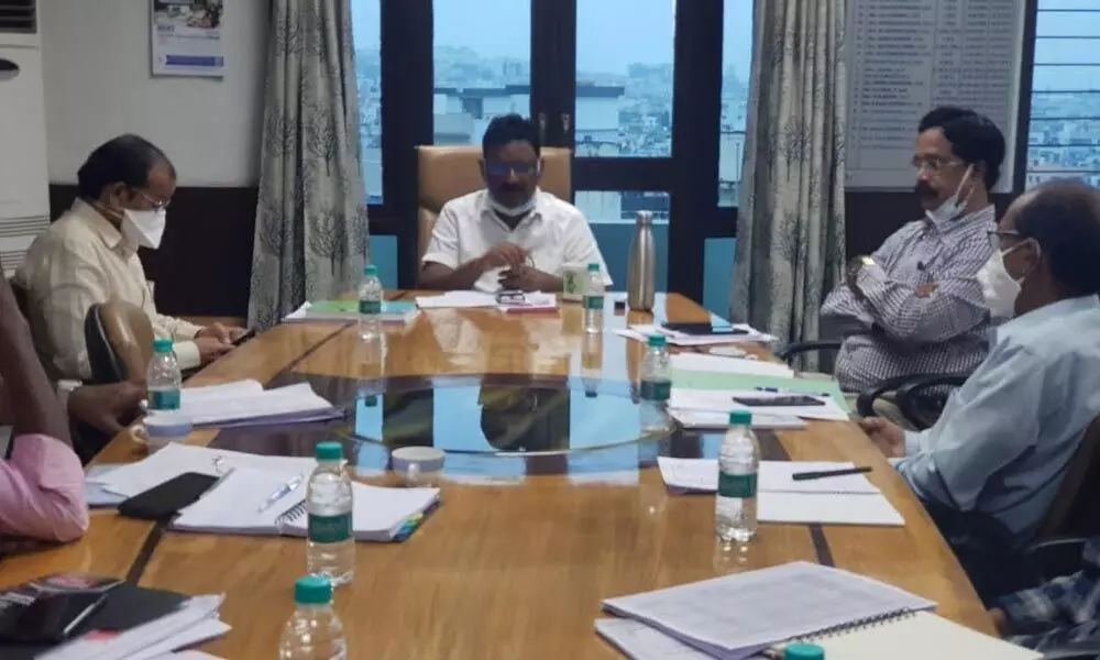 APEPDCL Chairman and Managing Director K Santhosha Rao holds a review meeting with the officials in Visakhapatnam on Sunday