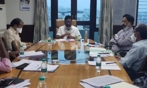 APEPDCL Chairman and Managing Director K Santhosha Rao holds a review meeting with the officials in Visakhapatnam on Sunday