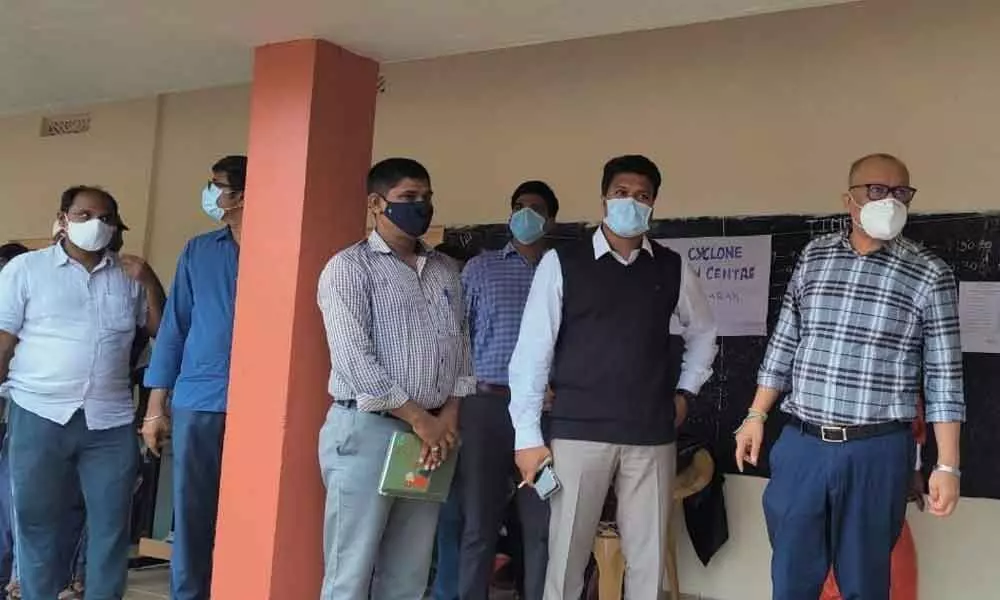 Chief Secretary Aditya Nath Das visiting a rehabilitation centre in Gajapathinagaram in Vizianagaram district on Monday