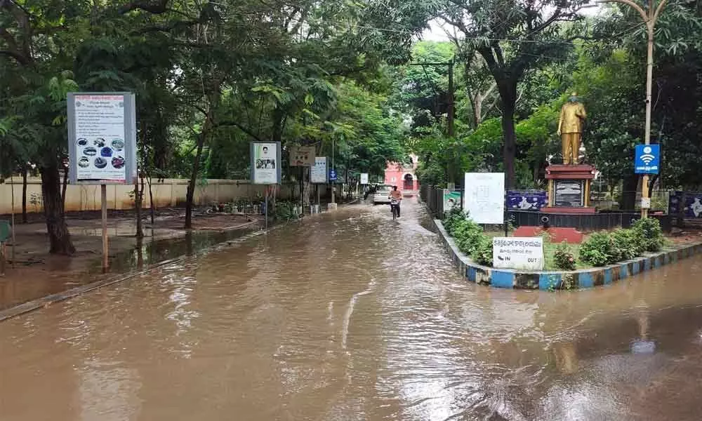 The collectorate submerged in rainwater in Kakinada on Monday