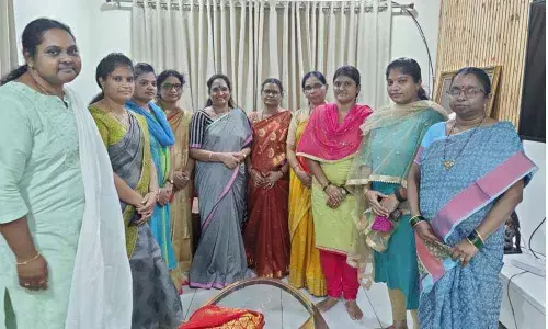 The women employees of the SSC Board with AP State Mahila Commission chairperson Vasireddy Padma