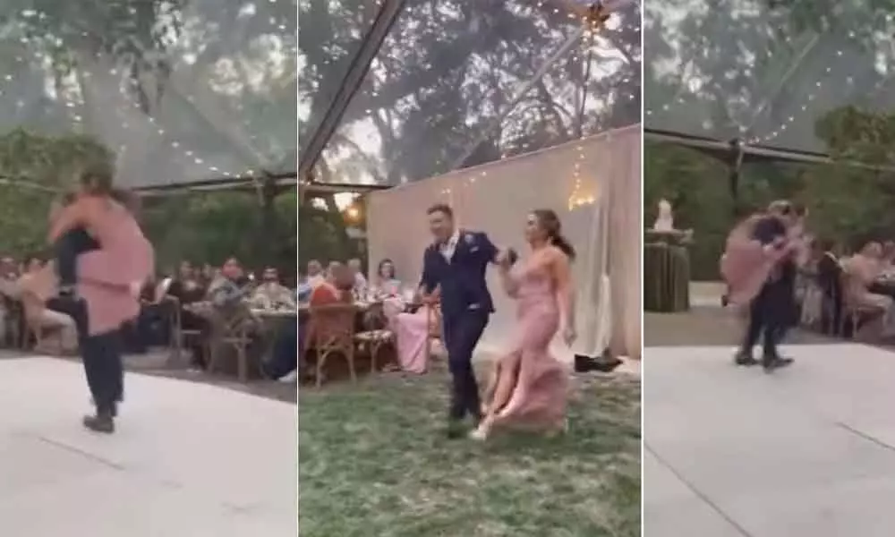 The viral video shows the bride and groom falling off the stage while dancing. (Photo courtesy: Instagram)