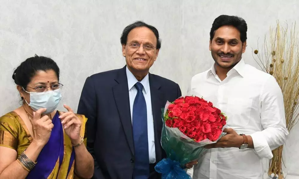 World famous cancer expert Dr Dattatreya Nori along with his wife Dr Subhadra meets Chief Minister Y S Jagan Mohan Reddy at Tadepalli on Tuesday