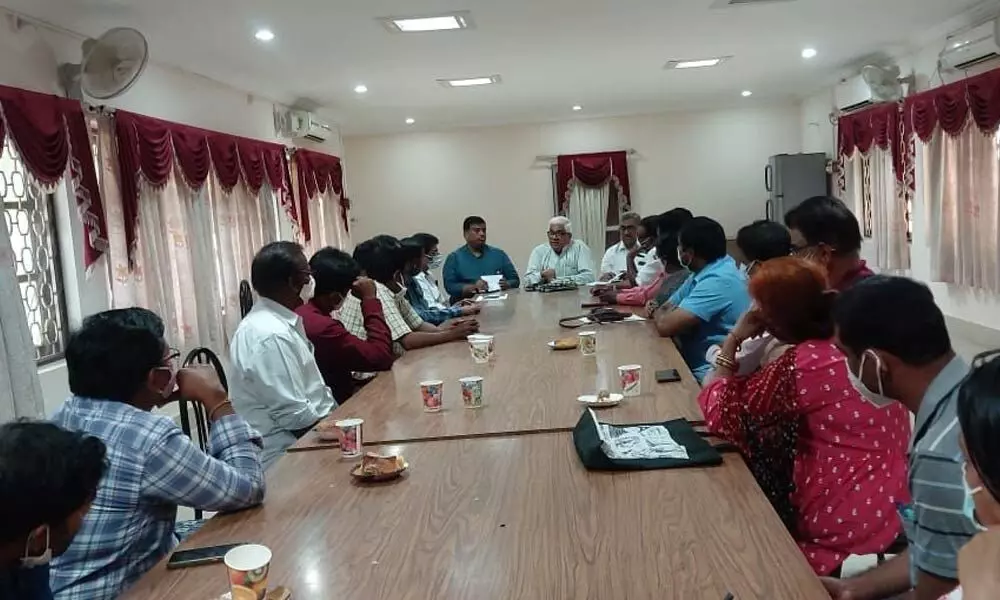 ABRSM national leaders during a discussion with university and degree college teachers at SV University in Tirupati on Tuesday