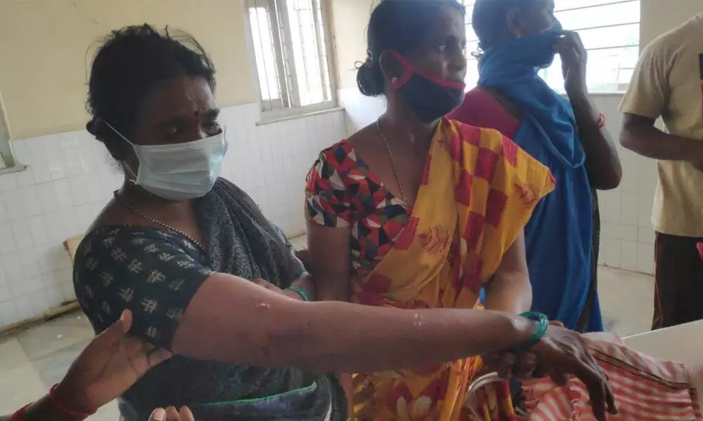 One of the victims receiving first-aid at Banganapalle government hospital on Tuesday