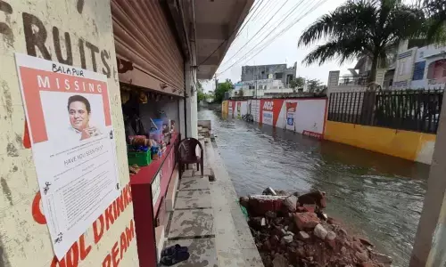 A ‘missing’ poster of Municipal Administration Minister KT Rama Rao pasted at a grocery store in Balapur on Wednesday