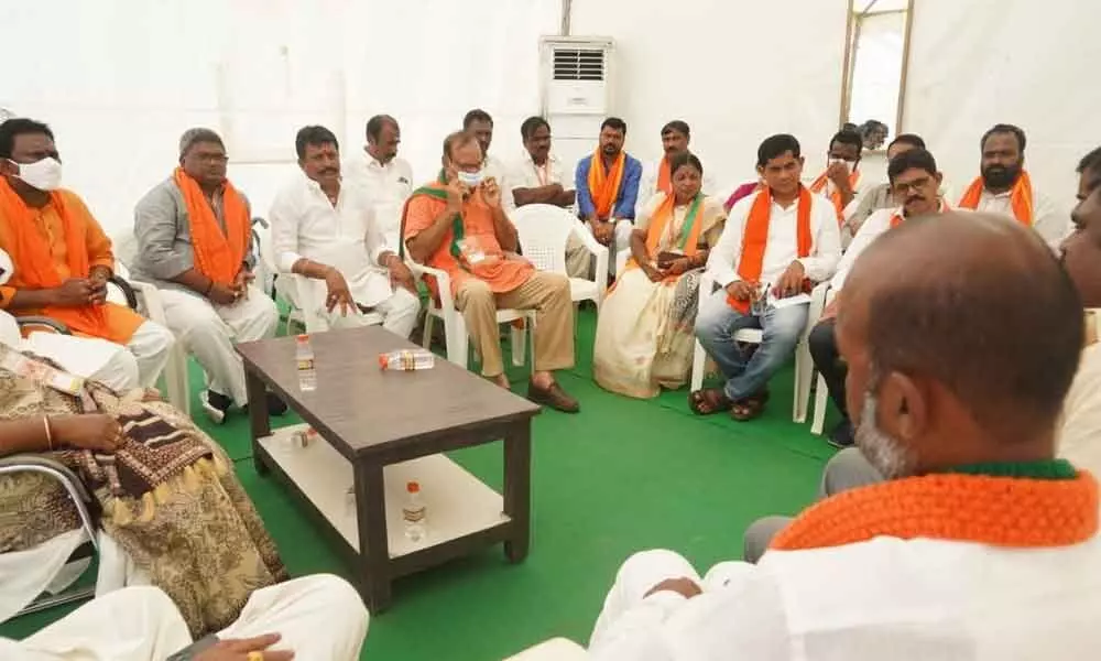 Telangana State BJP chief holding meeting with party leaders on the arrangements to be made for public meeting on October 2 at Husnabad in Siddipet district