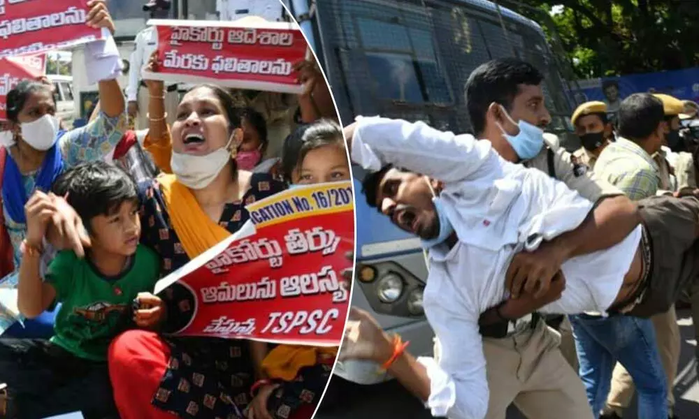Tension prevailed as PET gurukul candidates staged a protest at Telangana assembly demanding the release of results.