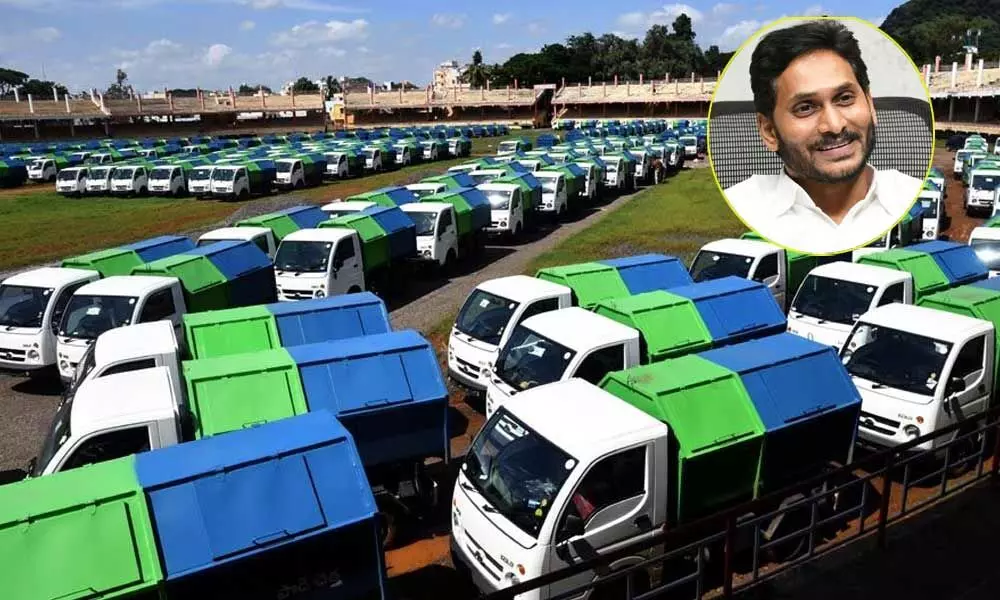Vehicles to be flagged by Chief Minister Y S Jagan Mohan Reddy on Oct 2  ready at Benz Circle in Vijayawada on Friday