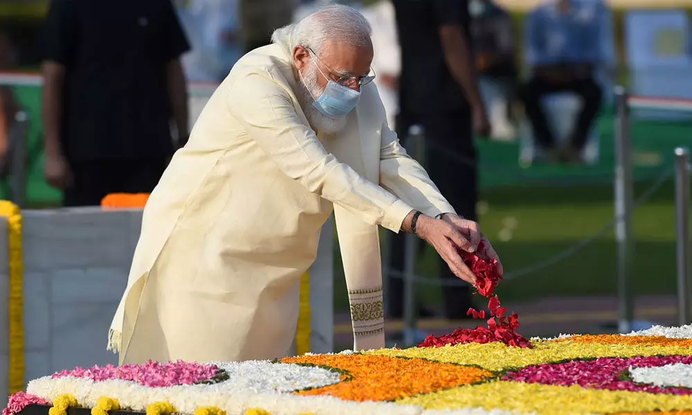 PM Narendra Modi on Saturday paid tributes to Mahatma Gandhi on his 152nd birth anniversary