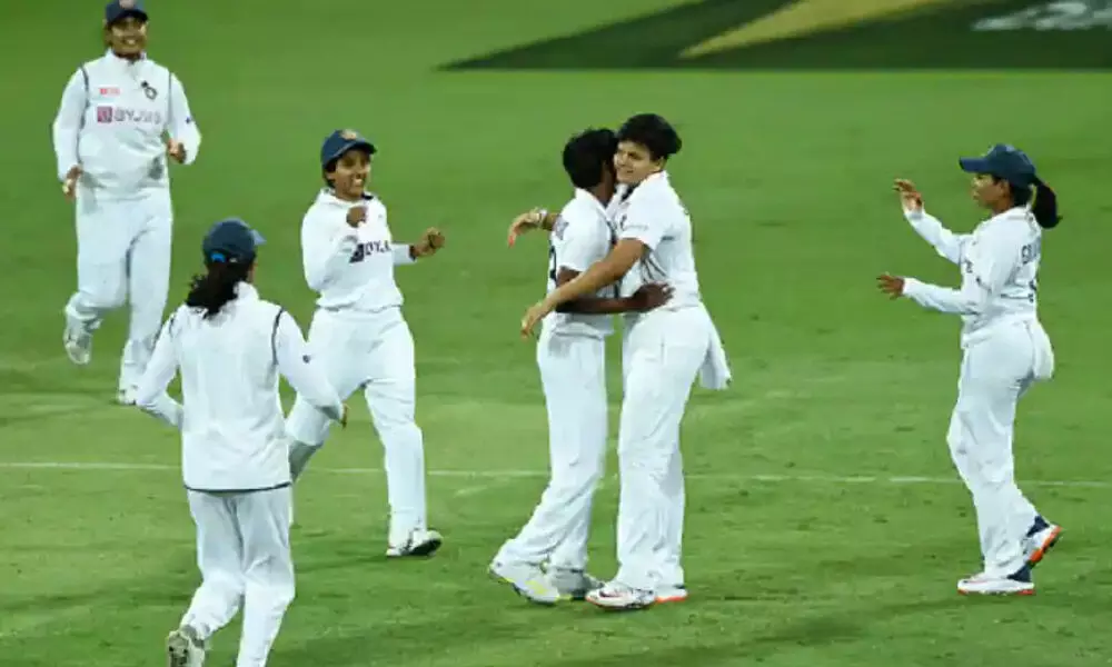 Indian womens team are in a strong position in the pink-ball Test against Australia. | Photo - BCCI Women Twitter