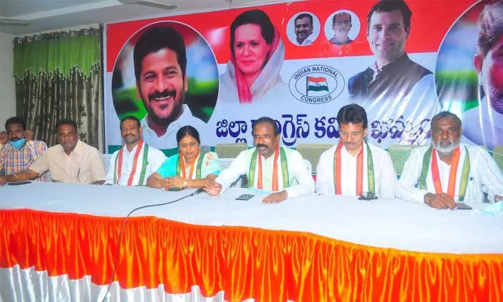 DCC president Puvvala Durga Prasad speaking at a meeting at Congress party office in Khammam on Sunday