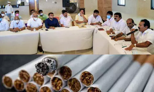 Tobacco dealer and Guntur East MLA Mohammad Musthafa Shaik speaking at the meeting organised by the Indian Tobacco Association in Ongole on Sunday