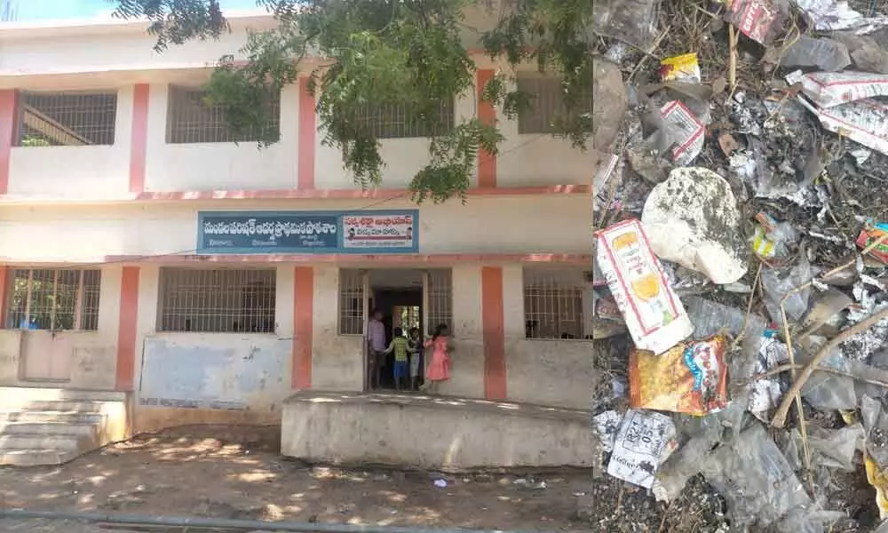 MPP School at Kosigi; School surroundings dumped with garbage
