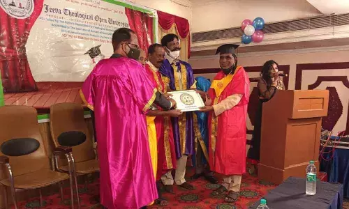 Seva Bharathi Foundation founder Subramanyam Reddy receiving doctorate from Jeeva University of Chennai on Monday.