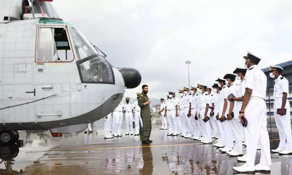 Naval personnel from Bangladesh Navy Ship Somudra Avijan visit the premier Air Station INS Dega on Tuesday