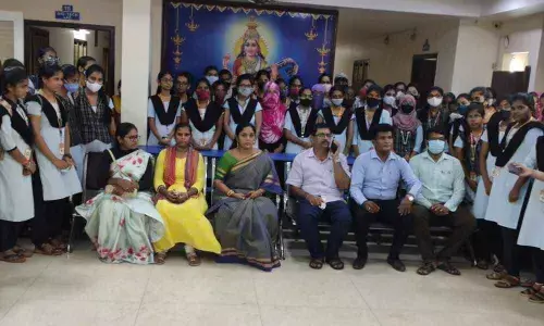 Staff of Krishna Chaitanya Degree College with students who took part in job mela in Nellore