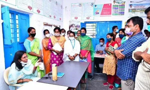 District Collector Nagalakshmi Selvarajan inspecting the village secretariat at M Agraharam village in Nallacheruvu mandal on Wednesday
