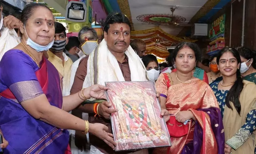 Minister for Endowments Velampalli Srinivasa Rao with his family members